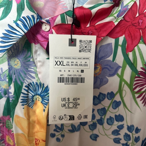 Zara Floral Print Silk Shirt - Picture 2 of 2